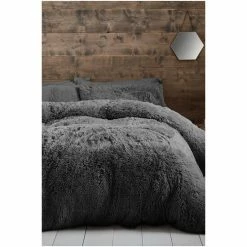 Catherine Lansfield Grey So Soft Cuddly Deep Pile Duvet Cover And Pillowcase Set