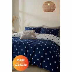 Catherine Lansfield Blue Brushed Spot Reversible Duvet Cover And Pillowcase Set