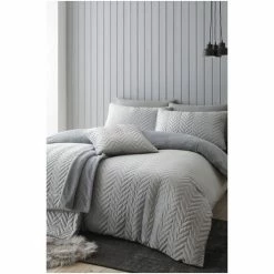 Catherine Lansfield Silver So Soft Velvet Touch Zig Zag Pinsonic Duvet Cover And Pillowcase Set