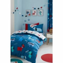 Catherine Lansfield Blue Woofing Dogs Reversible Duvet Cover And Pillowcase Set