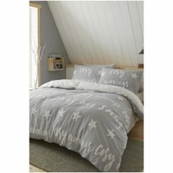 Catherine Lansfield Grey Cosy Up Tufted Fleece Duvet Cover And Pillowcase Set