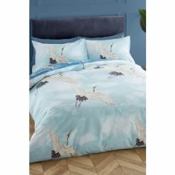 Catherine Lansfield Blue Cranes Reversible Duvet Cover And Pillowcase Set
