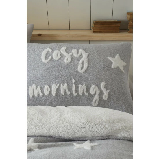 Catherine Lansfield Grey Cosy Up Tufted Fleece Duvet Cover And Pillowcase Set 2 Catherine Lansfield Grey Cosy Up Tufted Fleece Duvet Cover And Pillowcase Set - Image 2