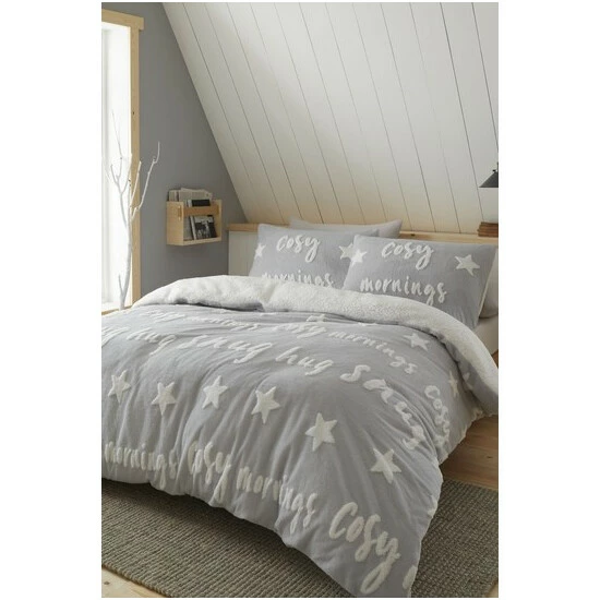 Catherine Lansfield Grey Cosy Up Tufted Fleece Duvet Cover And Pillowcase Set 6 Catherine Lansfield Grey Cosy Up Tufted Fleece Duvet Cover And Pillowcase Set - Image 6