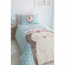Catherine Lansfield Blue Kids Polka Dot Hedgehog Hug Duvet Cover And Pillowcase Set