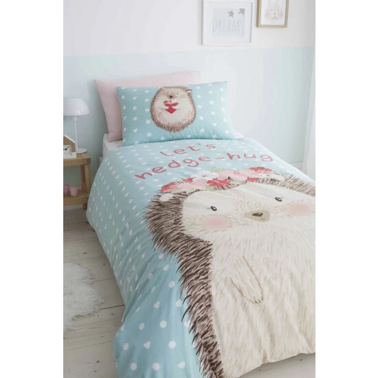 Catherine Lansfield Blue Kids Polka Dot Hedgehog Hug Duvet Cover And Pillowcase Set 1 Catherine Lansfield Blue Kids Polka Dot Hedgehog Hug Duvet Cover And Pillowcase Set