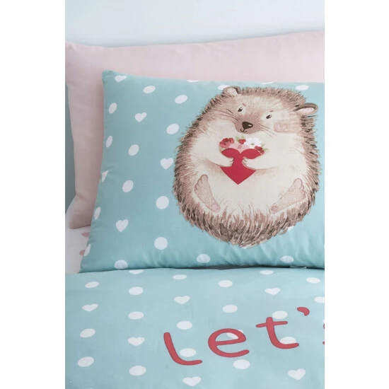 Catherine Lansfield Blue Kids Polka Dot Hedgehog Hug Duvet Cover And Pillowcase Set 3 Catherine Lansfield Blue Kids Polka Dot Hedgehog Hug Duvet Cover And Pillowcase Set - Image 3