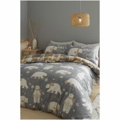 Catherine Lansfield Grey Brushed Cotton Polar Bear Duvet Cover And Pillowcase Set