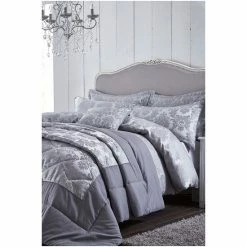 Catherine Lansfield Silver Damask Jacquard Duvet Cover And Pillowcase Set