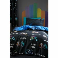 Catherine Lansfield Black Game Over Reversible Duvet Cover And Pillowcase Set