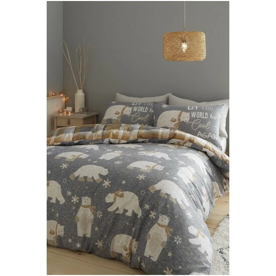 Catherine Lansfield Grey Brushed Cotton Polar Bear Duvet Cover And Pillowcase Set 6 Catherine Lansfield Grey Brushed Cotton Polar Bear Duvet Cover And Pillowcase Set - Image 6