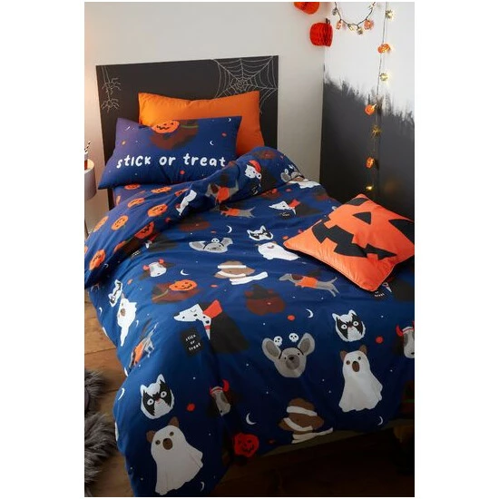 Catherine Lansfield Blue Halloween Dogs Glow In The Dark Duvet Cover And Pillowcase Set 5 Catherine Lansfield Blue Halloween Dogs Glow In The Dark Duvet Cover And Pillowcase Set - Image 5