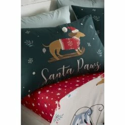 Alternative view of Catherine Lansfield Green Christmas Santa Paws Reversible Duvet Cover And Pillowcase Set