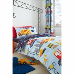 Catherine Lansfield Blue Kids Construction Easy Care Duvet Cover And Pillowcase Set