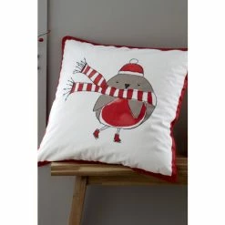Catherine Lansfield Red Christmas Robin Cushion