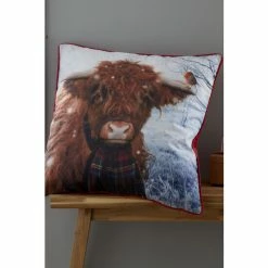 Catherine Lansfield Silver Highland Cow Christmas Cushion