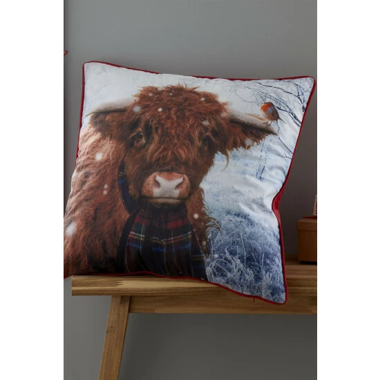 Catherine Lansfield Silver Highland Cow Christmas Cushion 1 Catherine Lansfield Silver Highland Cow Christmas Cushion