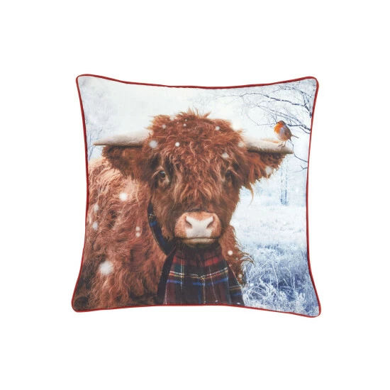 Catherine Lansfield Silver Highland Cow Christmas Cushion 4 Catherine Lansfield Silver Highland Cow Christmas Cushion - Image 4