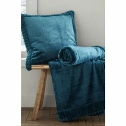 Alternative view of Catherine Lansfield Teal Blue Velvet And Faux Fur Cushion