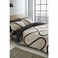 Catherine Lansfield Natural Linear Curve Geometric Reversible Duvet Cover And Pillowcase Set